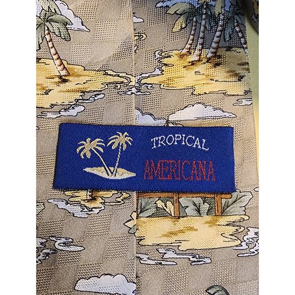 Tropical Americana Tie Summer Palm Trees Island Beach - Picture 3 of 4